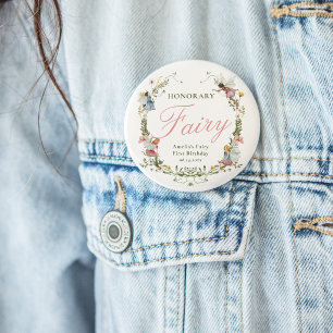 Honorary Fairy First Vintage Floral Birthday Button