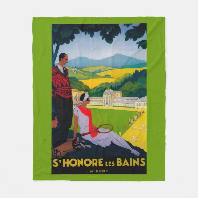 Honore Les Bains Vintage PosterEurope Fleece Blanket (Front)