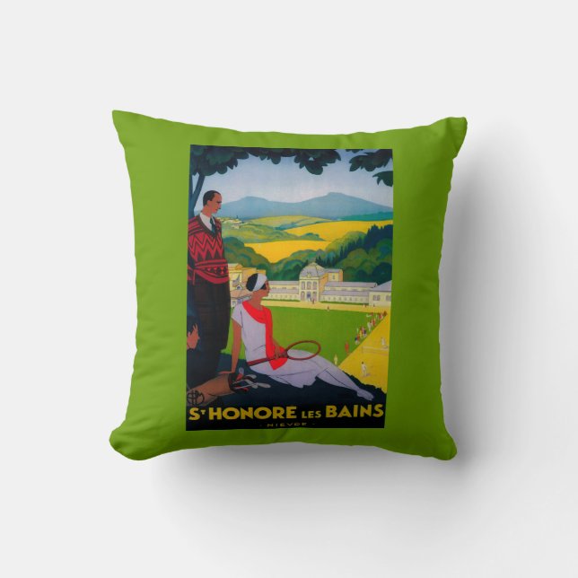 Honore Les Bains Vintage PosterEurope Throw Pillow (Front)