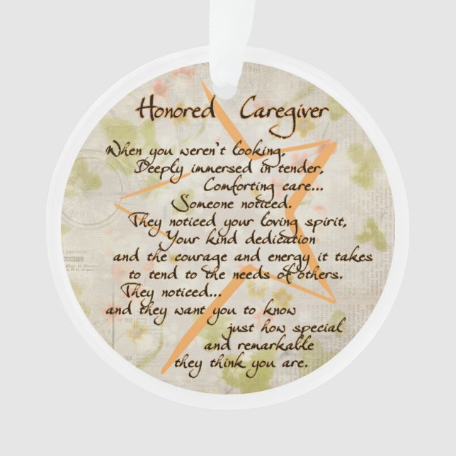 Honored Caregiver Acrylic Ornament (Front)