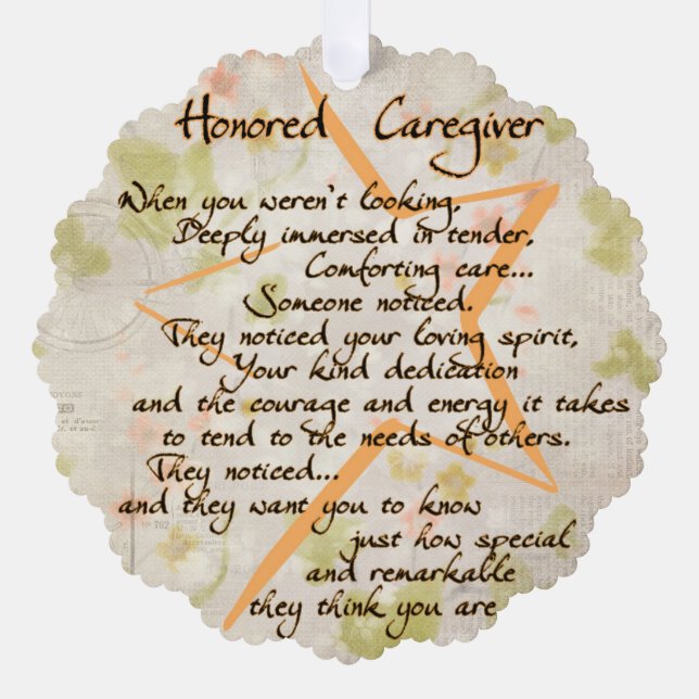 Honored Caregiver Paper Card Ornament (Front)
