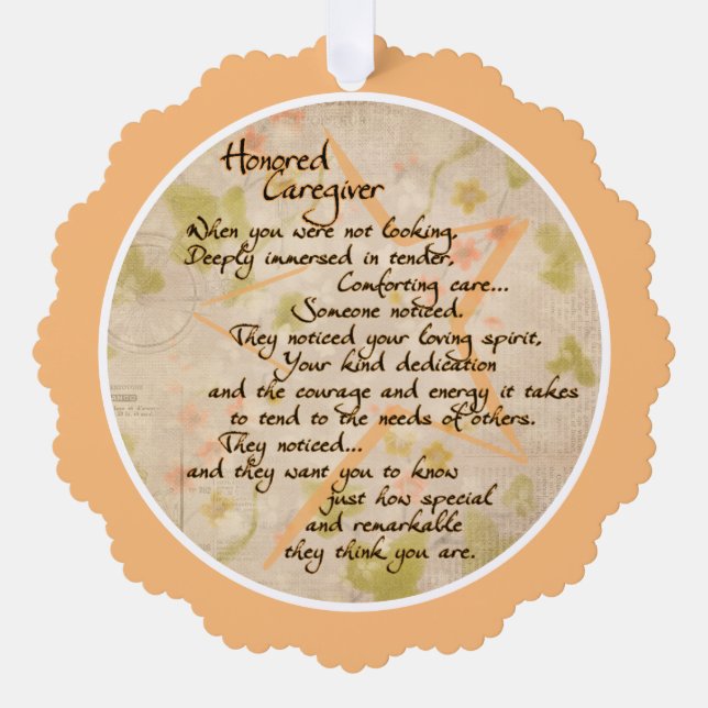 Honored Caregiver Paper Card Ornament (Front)