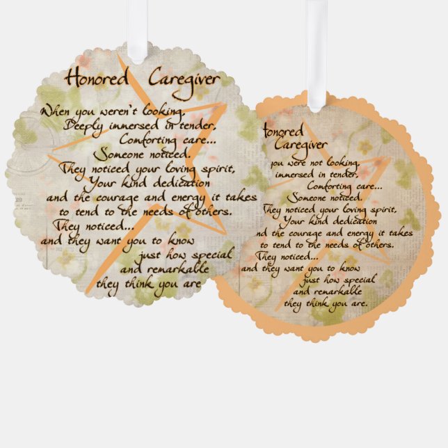 Honored Caregiver Paper Card Ornament (Front/Back)