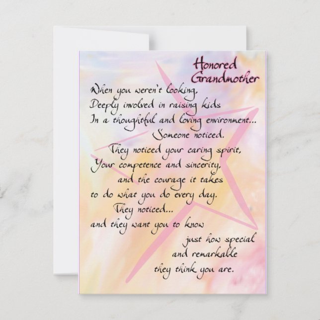Honored Grandmother Thanks and Appreciation Card (Front)