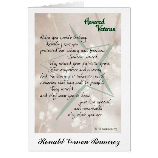 Honored Veteran Card Personalized (Front)