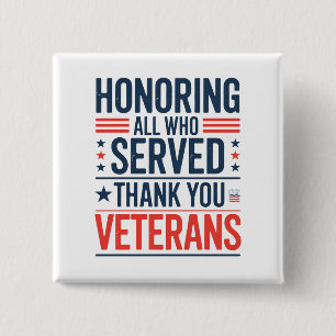 Honoring All Who Served Thank You Veterans Day  Button
