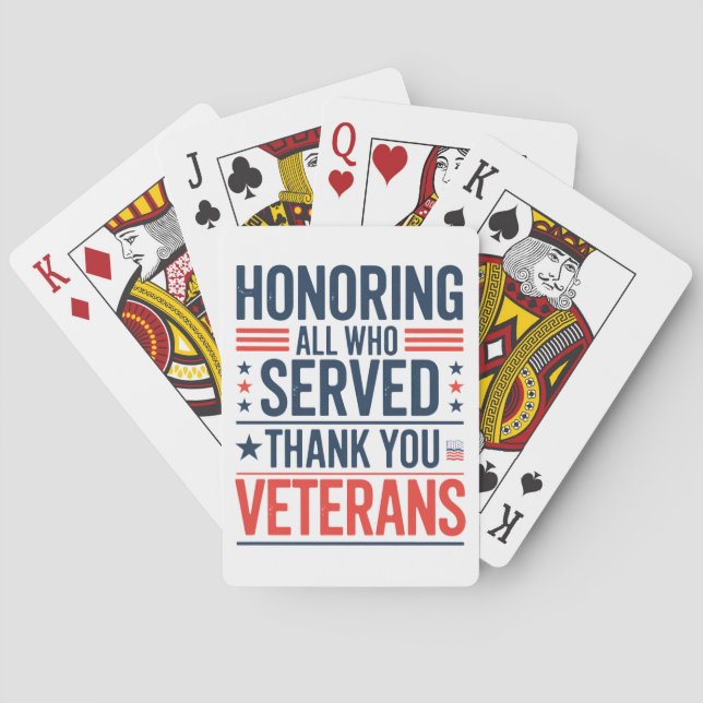 Honoring All Who Served Thank You Veterans Day  Poker Cards (Back)
