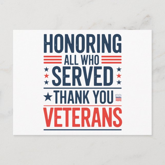 Honoring All Who Served Thank You Veterans Day  Postcard (Front)