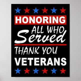 Honoring All Who Served, Thank You Veterans Day Poster