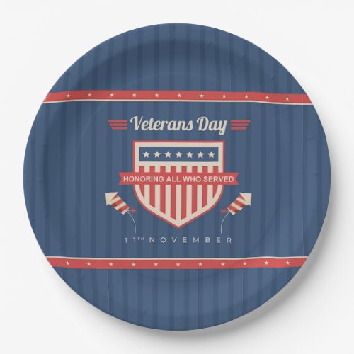 Honoring All Who Served Veterans Day Paper Plates