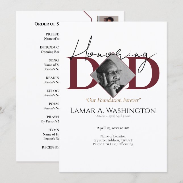 Honoring DAD 6 Photo Collage Memorial Invitation (Front/Back)