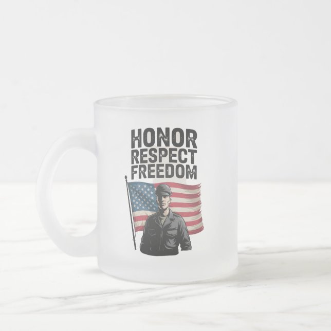 Honoring Heroes Veteran Day Patriotic Design Frosted Glass Coffee Mug (Left)