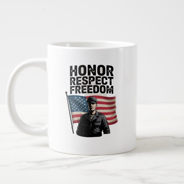 Honoring Heroes Veteran Day Patriotic Design Giant Coffee Mug (Left)
