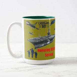 Honoring mighty military olive Two-Tone coffee mug