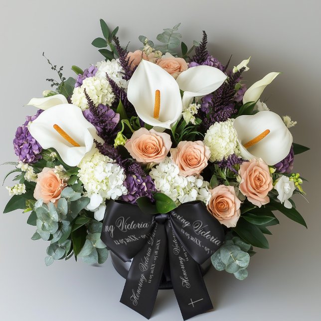 Honoring name elegant lettering memorial black satin ribbon (Funeral ribbon)