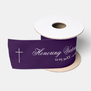 Honoring name elegant lettering memorial purple satin ribbon