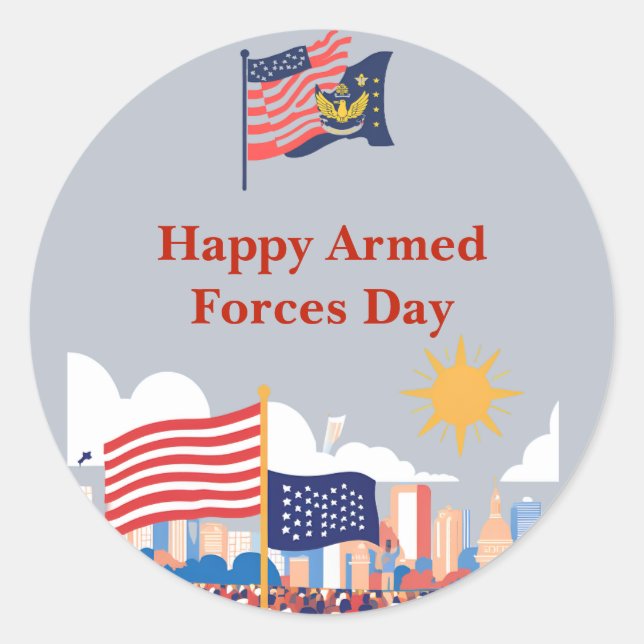 "Honoring Our Heroes: Armed Forces Day Celebration Classic Round Sticker (Front)