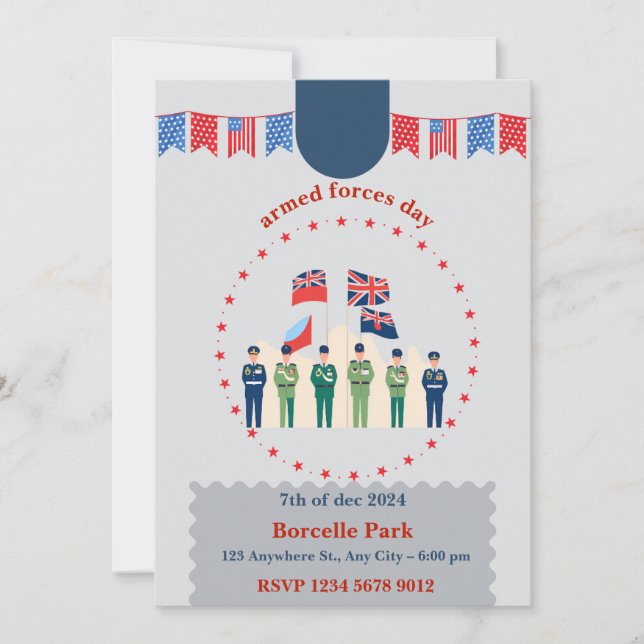 "Honoring Our Heroes: Armed Forces Day Celebration Invitation (Front)