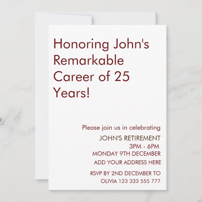 Honoring Remarkable Career Retirement Add Years  Invitation (Front)