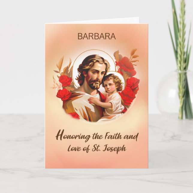 Honoring St Joseph Feast Day with Jesus Red Roses Card (Front)