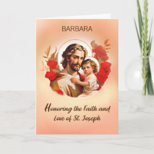 Honoring St Joseph Feast Day with Jesus Red Roses Card