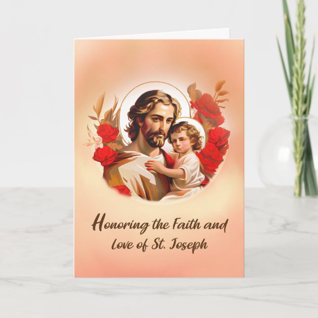 Honoring St Joseph Feast Day with Jesus Red Roses Card (Front)