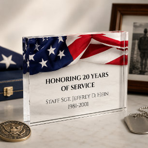 Honoring Veteran Service USA Flag Retirement Acrylic Award