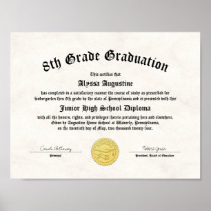 Honors 5th 8th Grade Graduation Homeschool Diploma Poster