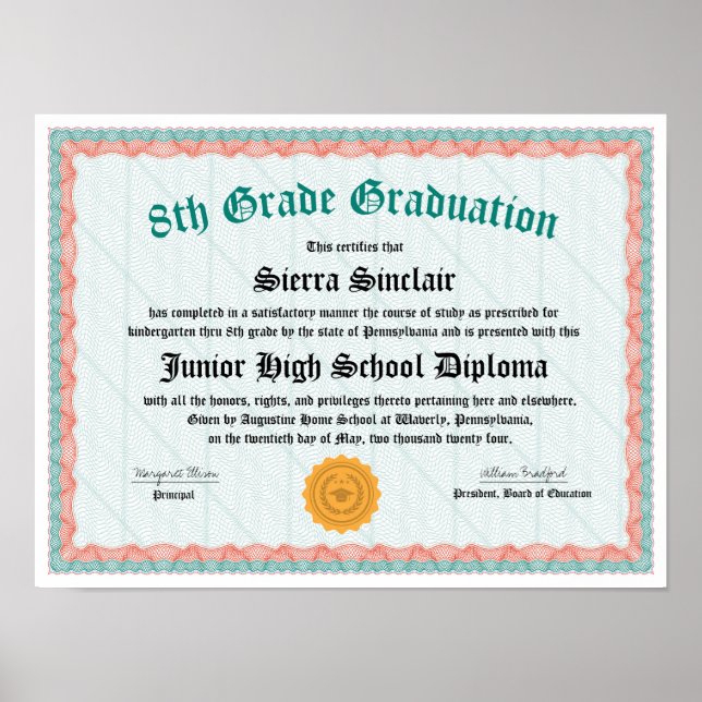 Honors 5th 8th Grade Graduation Homeschool Diploma Poster (Front)
