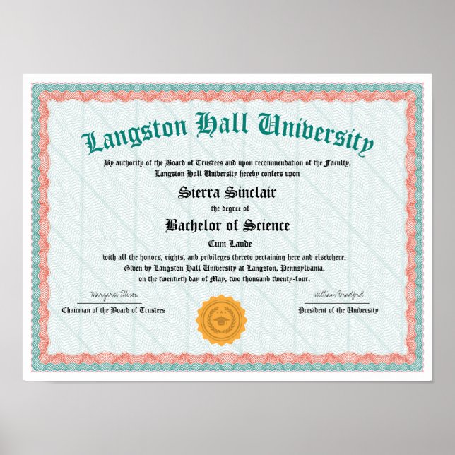 Honors College or University Diploma Replica Poster (Front)