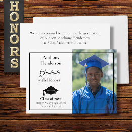 Honors Graduation Announcement Black Cap and Photo
