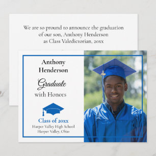 Honors Graduation Announcement Blue Cap and Photo