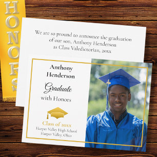 Honors Graduation Announcement Gold Cap and Photo