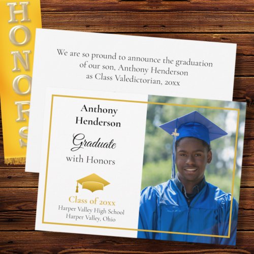Honors Graduation Announcement Gold Cap and Photo