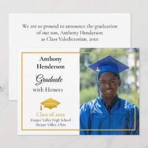 Honors Graduation Announcement Gold Cap and Photo