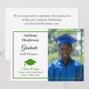Honors Graduation Announcement Green Cap and Photo