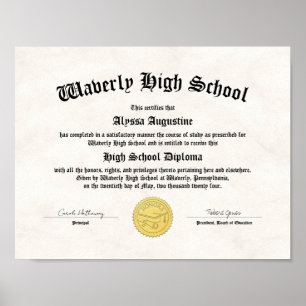 Honors High School Diploma Replica Poster