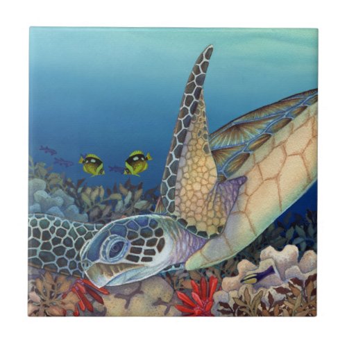 Honu Green Sea Turtle Ceramic Tile