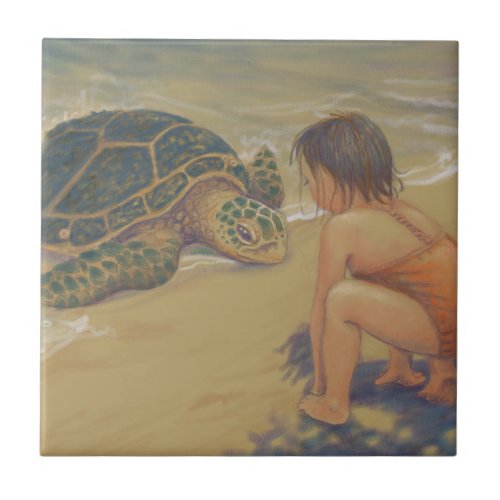 Honu Green Sea Turtle Greetings Tile