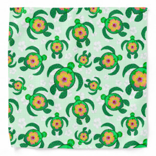 Honu Green Sea Turtles Hibiscus Flowers Bandana