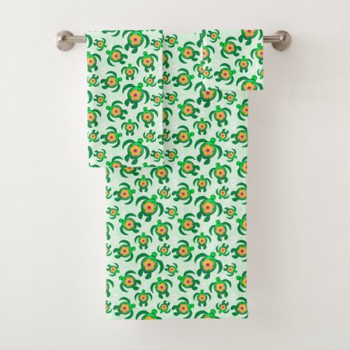 Honu Green Sea Turtles Hibiscus Flowers Bath Towel Set