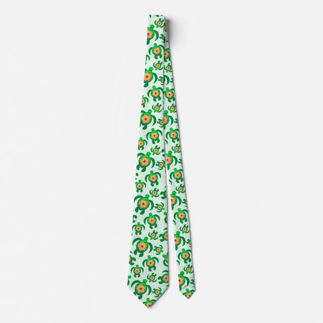 Honu Green Sea Turtles Hibiscus Flowers Neck Tie (Front)
