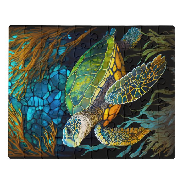 Honu Haven Stained Glass Water Jigsaw Puzzle (Puzzle Horizontal)