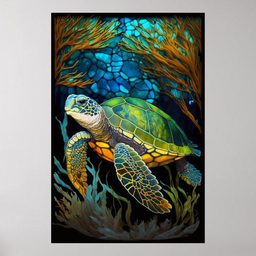 Honu Haven Stained Glass Water Poster