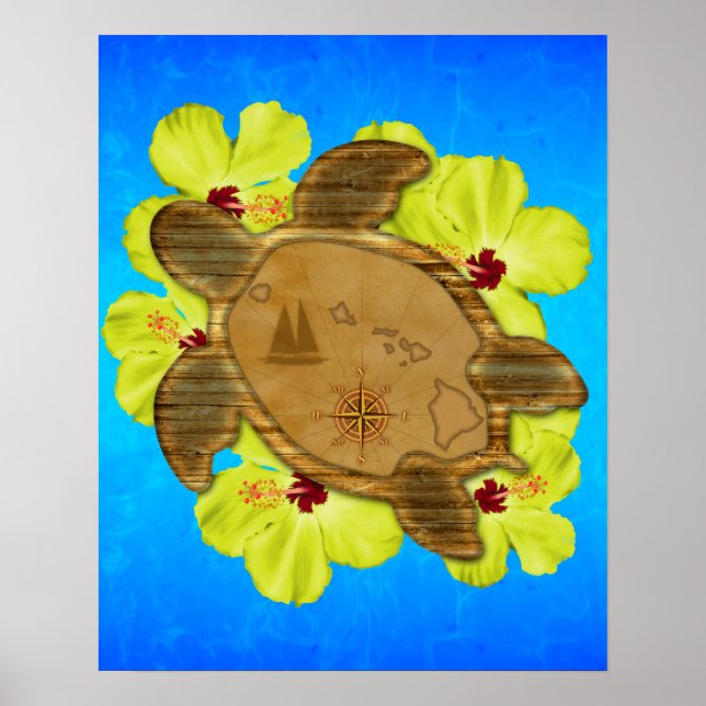 Honu Hawaiian Map Poster (Front)
