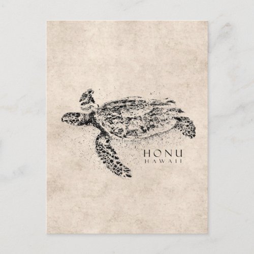 Honu Hawaiian Sea Turtle on Vintage Parchment Postcard