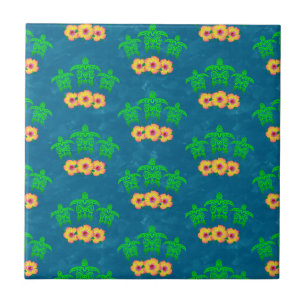 Honu Hawaiian Tribal Green Sea Turtles Ceramic Tile