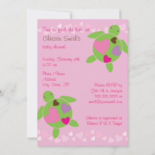 Honu  Hearts Baby Shower Invitation _ Pink