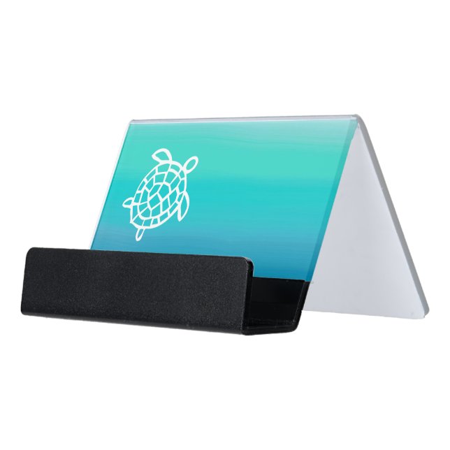 Honu Ocean Sea Turtle Desk Business Card Holder (Angled Front)