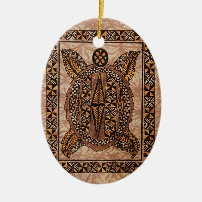 Honu Primitive Hawaiian Tattoo Tapa Ceramic Ornament (Front)